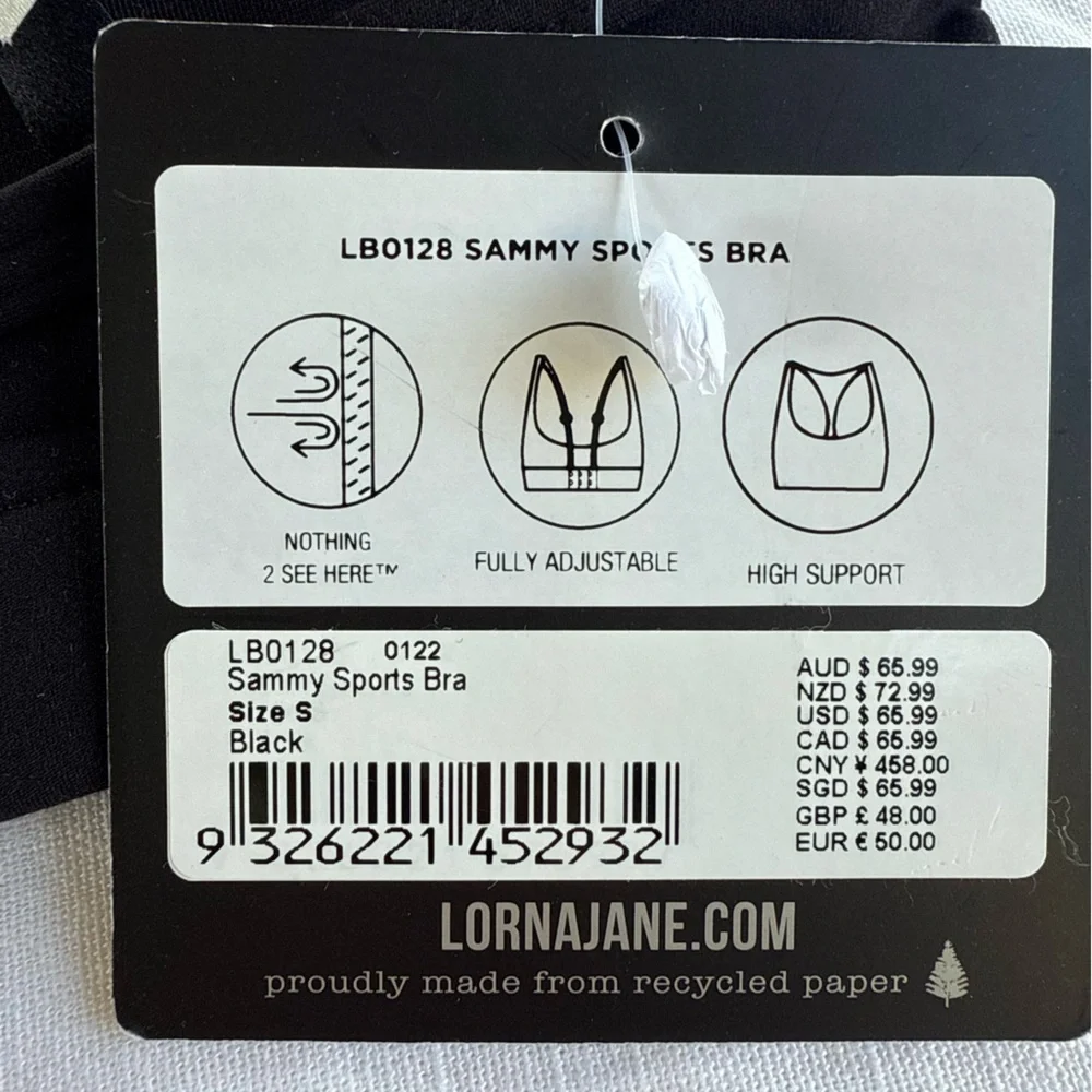 Lorna Jane Sammy Sports Bra Size Small Black